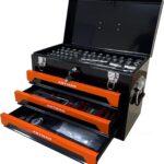 Caja de herramientas con juego de 3 cajones con rodamientos de bolas para tu garaje o taller, color negro y naranja