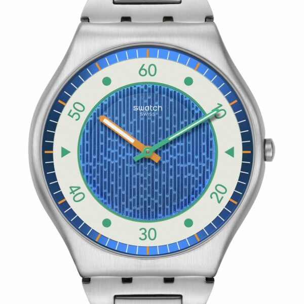 Reloj Swatch Skin Irony Splash Dance SS07S143G Unisex Caja Polímero Gris 42 Milímetros Esfera Azul Correa Acero Inoxidab