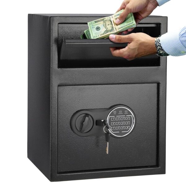 Caja fuerte digital segura con teclado, caja de bloqueo con ranura, caja de bloqueo de metal con dos llaves de emergenci