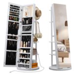 Armario Joyero IRONCK HK-JC-03 Giratorio 360 Grados con Espejo de Cuerpo Entero Estación de Carga Luces LED Blanco 21.7