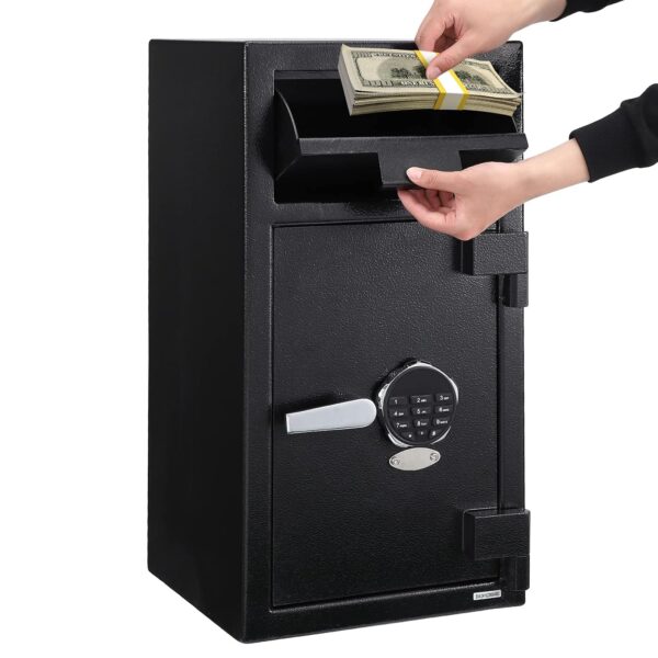 Caja fuerte de depósito ignífuga con ranura de caída, caja fuerte electrónica antirrobo para negocios con bloqueo de tec