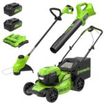 Kit Combinado Greenworks CK24L4242 48V Cortacésped 20 pulgadas Recortadora 12 pulgadas Soplador 320 CFM con 2 Baterías 4