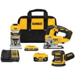 DEWALT 20 V Max* Kit combinado de 3 herramientas, enrutador inalámbrico sin escobillas, lijadora orbital aleatoria, sier