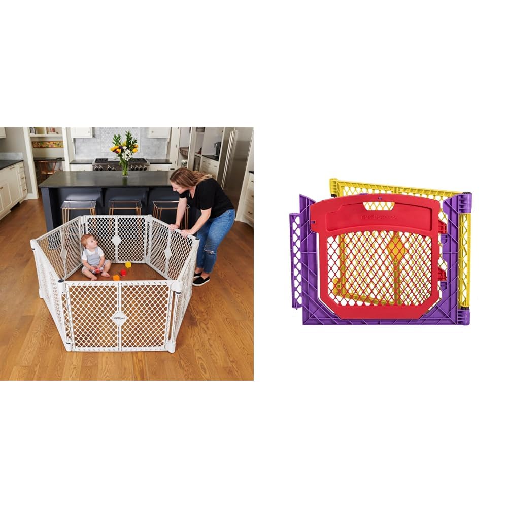 Corralito de juego Toddleroo by North States Superyard 6 paneles independiente para interior y exterior con extensión de