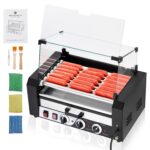 ACONEE Rodillo para perros calientes, 7 rodillos, 18 perros calientes, capacidad de 1350 W, máquina de cocina de salchic