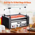 ACONEE Rodillo para perros calientes, 7 rodillos, 18 perros calientes, capacidad de 1350 W, máquina de cocina de salchic