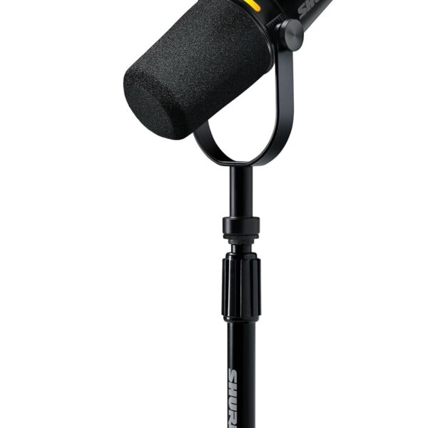 Shure MV7+ - Micrófono dinámico para podcast con soporte, certificado OBS, audio mejorado, panel LED, salidas USB-C y XL