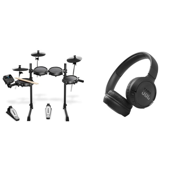 Batería Electrónica Alesis Turbo Mesh Kit Siete Piezas Malla Negro con Auriculares JBL Tune 510BT