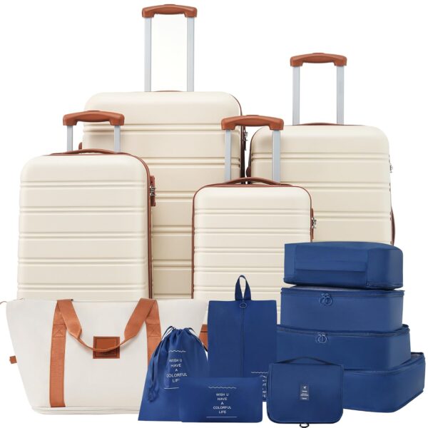 Juego de Maletas EastVita 13 Piezas Carry On 16 20 Facturada 24 28 Pulgadas Bloqueo TSA Blanco Ligero ABS
