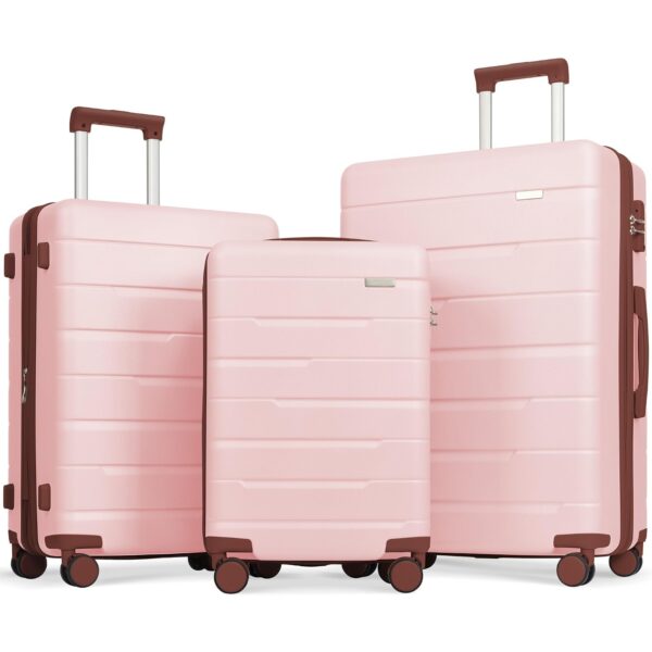 Set de Maletas EastVita YJJ-df-PBY_15K41PGK-15 3 Piezas ABS Rosado 20 24 28 Pulgadas Ampliable 25% Candado TSA