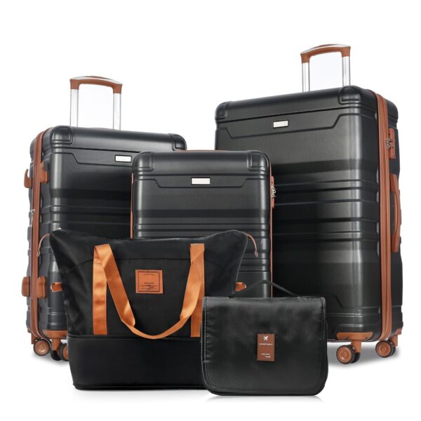 Juego de Equipaje EastVita YJJ-df-PBY_15KTI4B3-5 20/24/28 Pulgadas ABS Negro con Ruedas Giratorias y Bloqueo TSA