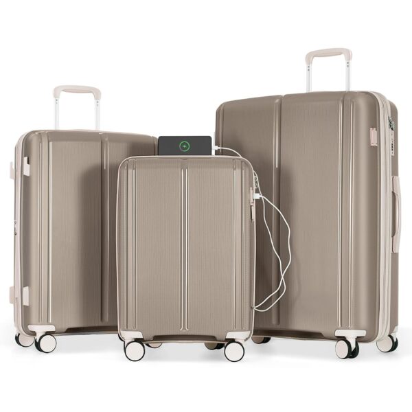 Set de Maletas EastVita Ligero 3 Piezas 28 24 20 Pulgadas Marrón Cerradura TSA