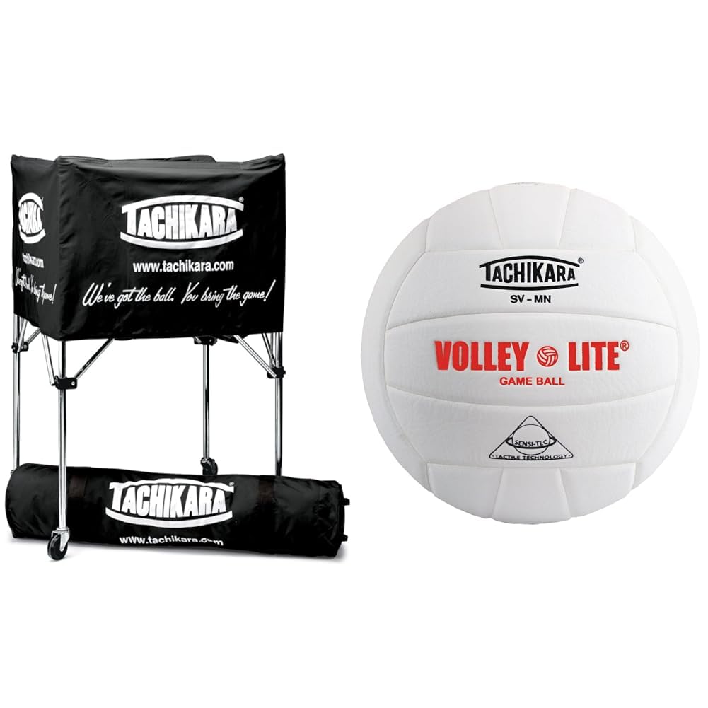 Carrito para balones portátil Tachikara BIK SP color negro con balón de voleibol Volley Lite SV MN para interiores