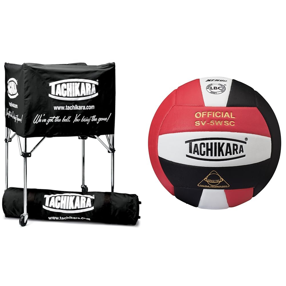 Carrito para balones portátil Tachikara BIK SP color negro con voleibol blanco y negro incluido