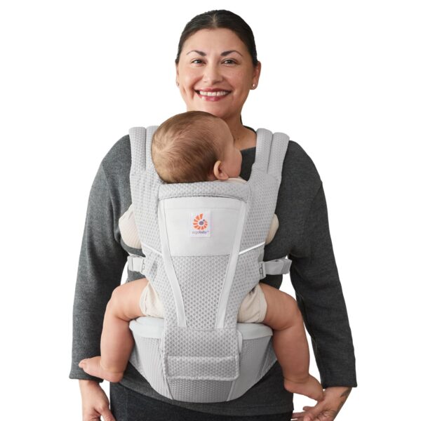 Portabebés Ergobaby Alta Asiento de Cadera 2 en 1 Malla Transpirable Gris Perla 4 a 48 Meses Hasta 25 Libras