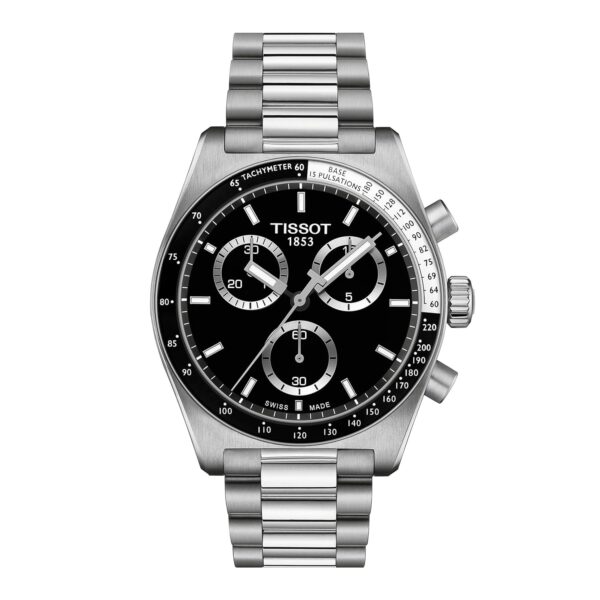 Reloj Tissot PR516 Cronógrafo T1494171105100 Caja y Pulsera de Acero Inoxidable Esfera Negra 40 mm