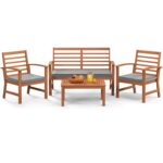 Juego de Muebles de Exterior Tangkula 4 Piezas Madera de Acacia Modelo 72078GR-HW Sofá Biplaza Sillas y Mesa Auxiliar Co