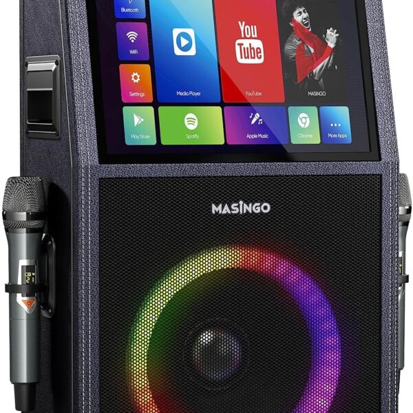 Máquina de Karaoke MASINGO Allegro X8 2.0 con Tableta 2 Micrófonos Inalámbricos Bluetooth WiFi Luces LED