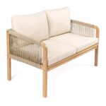 Sofá biplaza JONATHAN Y Arwen SFB1001A de madera de acacia para exteriores 54.33 pulgadas beige teca claro