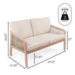 Sofá biplaza JONATHAN Y Arwen SFB1001A de madera de acacia para exteriores 54.33 pulgadas beige teca claro
