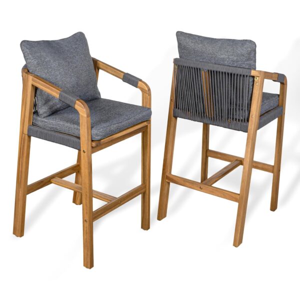 Taburete de Bar JONATHAN Y BSL1200B SET2 Porto Madera de Acacia con Cuerda Gris Marrón Teca Juego de 2