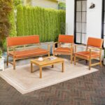 Juego de Patio JONATHAN Y Barclay LVG1000D-4SET 4 Piezas Madera de Acacia Naranja Marrón Teca