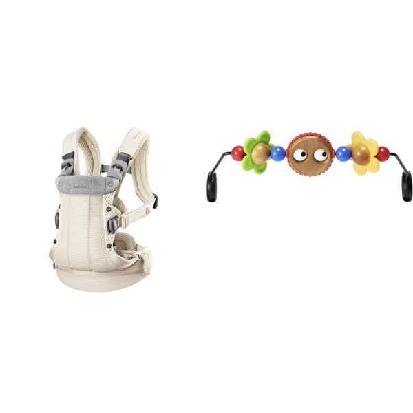 Funda de Malla 3D para Portabebés BabyBjorn Crema con Juguete de Madera para Gorila Ojos Saltones