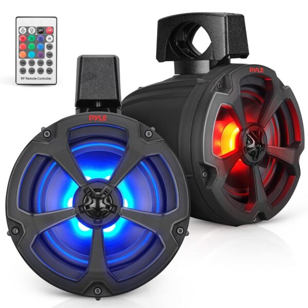 Altavoces Marinos Pyle PLUTV65BTR 6.5 Pulgadas 1200 Watts Bluetooth Resistentes al Agua IP-X6 Luces RGB Control Remoto