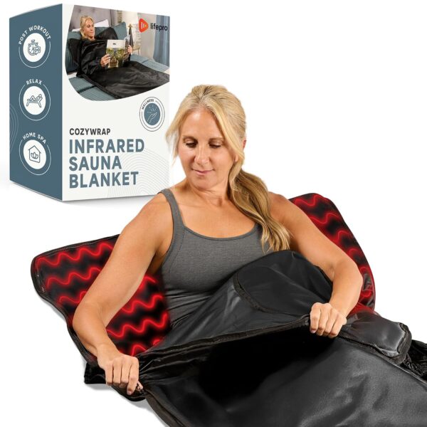 Manta de Sauna Portátil Infrarroja LifePro Cozywrap LP-CZYWRP-BLK con Mangas para Brazos Cuero Sintético Negro 71 x 31 P