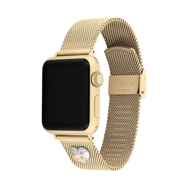 Correa Coach para Apple Watch Modelo 14700255 Pulsera de Malla Color Oro con Dije de Corazón Acero Inoxidable Compatible