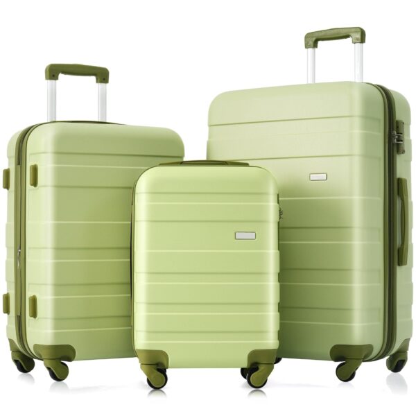 Juego de Equipaje SPOFLYINN 3 Piezas 20 24 y 28 Pulgadas Expansible Ruedas Giratorias Cerradura TSA Verde Claro