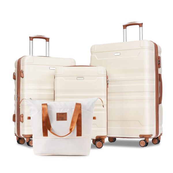 Juego de Maletas Expandibles SPOFLYINN B0CWTSMGD5 con Ruedas Giratorias Bloqueo TSA ABS Marrón Beige