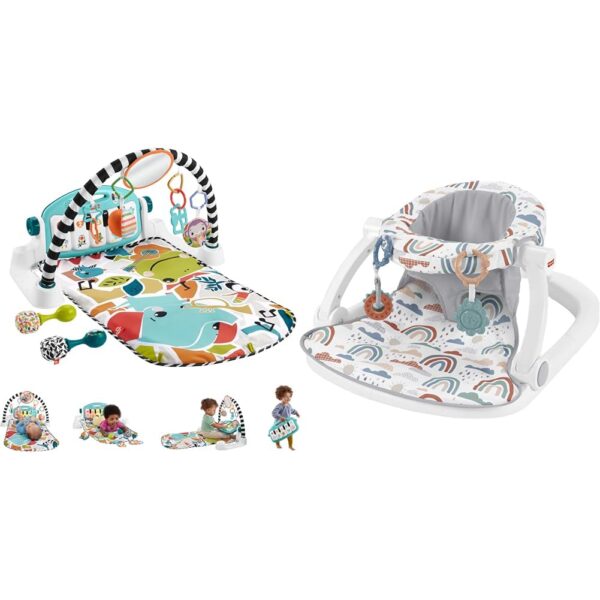 Set de Regalo para Bebé Fisher-Price Piano Gym Glow and Grow Kick and Play con Silla de Piso Sit Me Up y Maracas Rattle