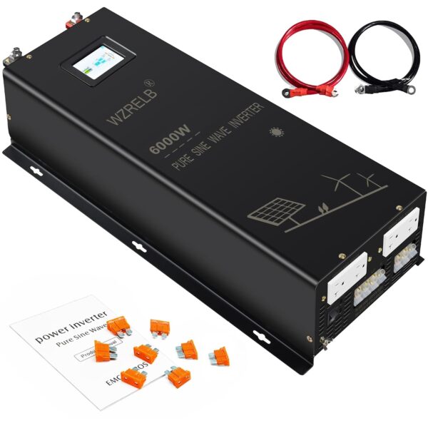 Inversor de Potencia WZRELB SPVC6K36V 6000W 36V Onda Senoidal Pura Pico 12000W 36VDC a 120V 240VAC Pantalla LCD