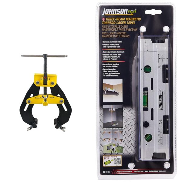 Abrazadera de Alineación de Tuberías Strong Hand Tools CPA120 con Nivel Láser Torpedo Magnético Johnson 40-6184 Rango 4.