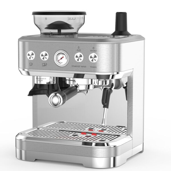 Takywep Máquina de café expreso profesional con molinillo integrado y espumador de leche, cafetera de capuchino y café c