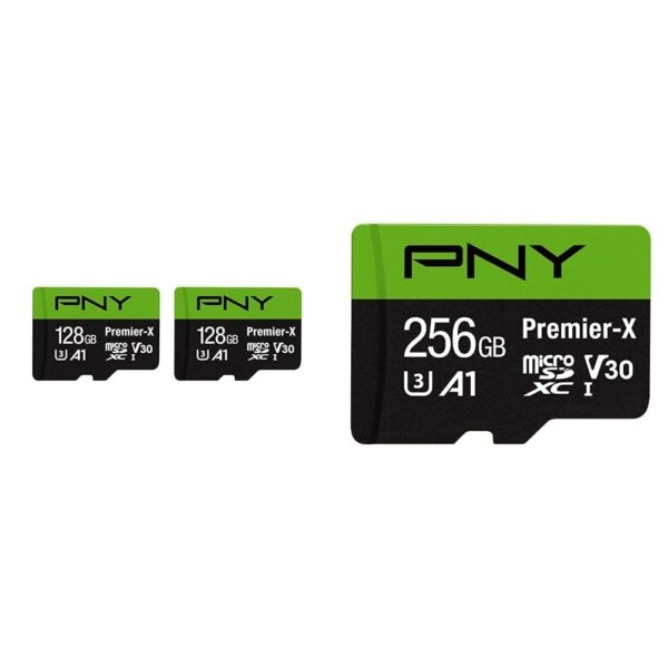 Paquete de Tarjetas de Memoria microSDXC PNY Premier 128GB Paquete de 2 y PNY Premier X 256GB Clase 10 U3 V30