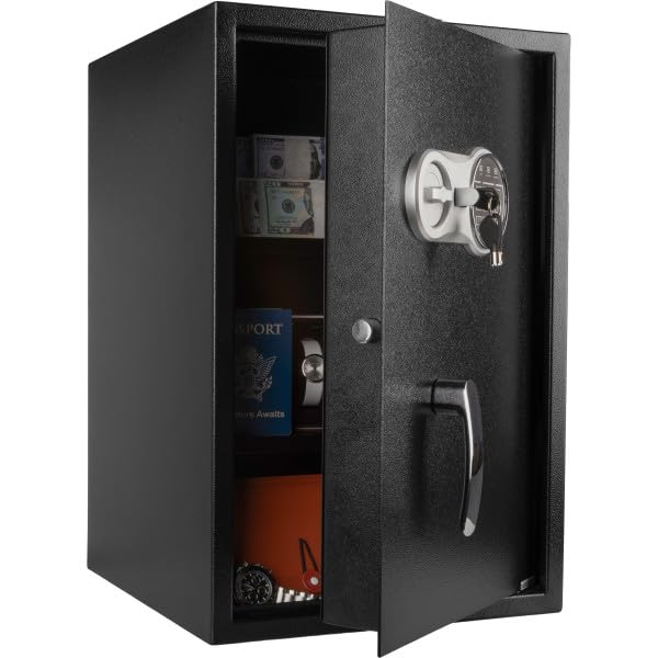 Caja fuerte digital – Caja cerrada para el hogar u oficina con teclado digital y 2 llaves de anulación manuales para din