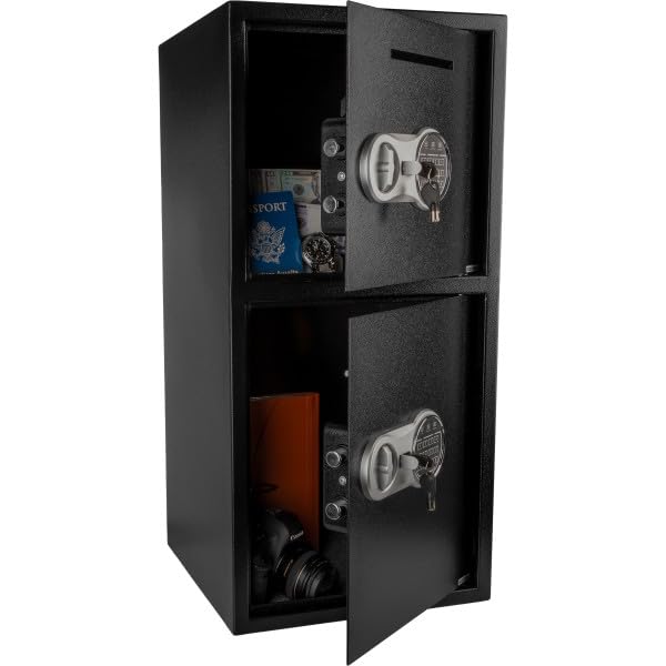 Stalwart - Caja de seguridad electrónica con teclado digital y 2 juegos de llaves de anulación manuales para dinero en e