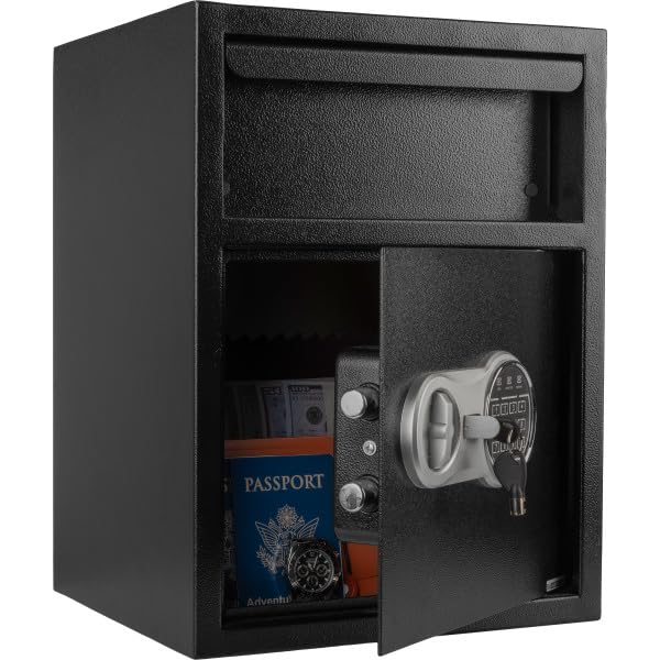 Stalwart - Caja de seguridad electrónica con teclado digital y 2 llaves manuales de anulación para dinero en efectivo o