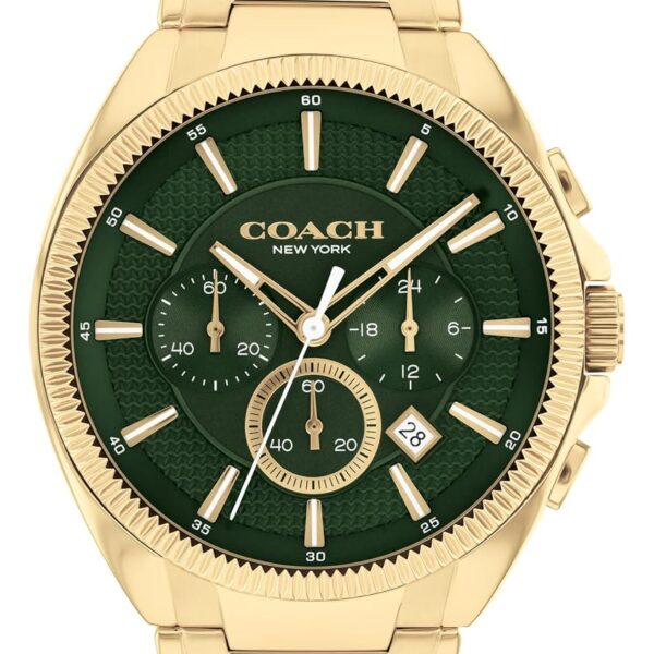 Reloj Coach Jackson Cronógrafo Hombre Esfera Verde Caja 44.15 mm Correa Acero Chapado en Oro