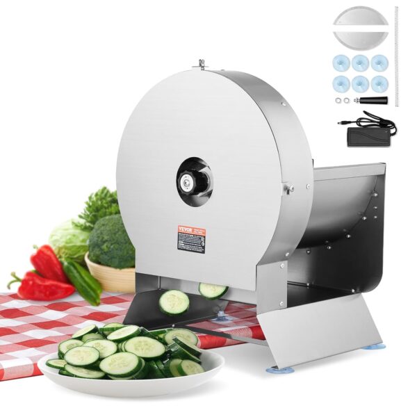 VEVOR Rebanadora Eléctrica de Vegetales, Máquina Rebanadora Comercial de Grosor Ajustable 0-0.5"/0-12mm, Convertible a M