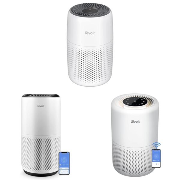 Purificador de Aire LEVOIT Paquete de 3 Unidades Color Blanco Tecnología VortexAir Filtro de Carbón Activado Control por