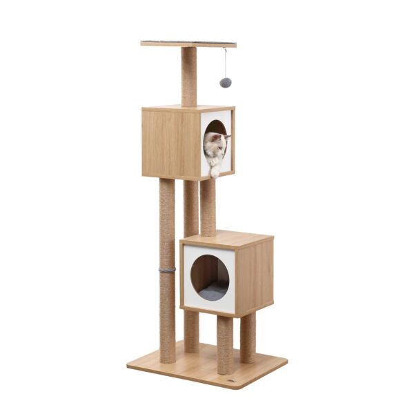 Árbol para Gatos THE LICKER STORE CTR1011A Sawyer 56 Pulgadas 3 Niveles Yute Marrón Blanco