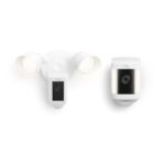 Paquete Ring Floodlight Cam Plus y Ring Spotlight Cam Plus Battery Blanco