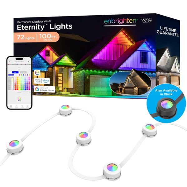Luces de exterior permanentes Enbrighten 81103 72 LED RGBWIC 100 pies Blanco Wifi