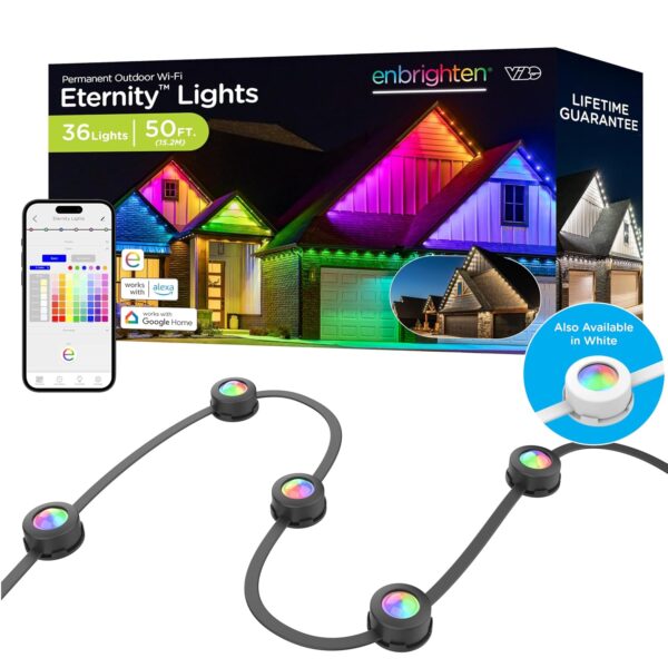 Luces Permanentes para Exteriores Enbrighten Vibe Eternity Modelo 82729 50 Pies 36 LEDs RGBWIC IP67 Compatible con Alexa