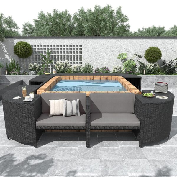 Juego de Muebles de Patio Merax KK2536 con Mini Sofá Asientos de Madera y Almacenamiento Modular 12 Piezas Gris