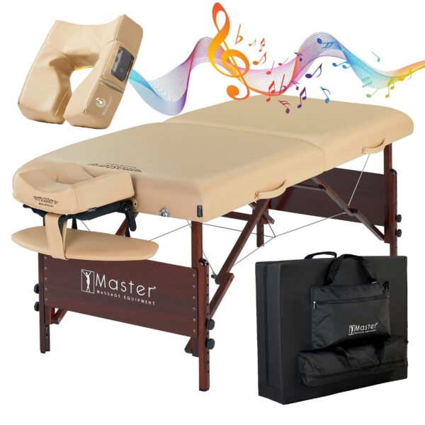Mesa de Masaje Plegable Master Massage Del Ray 30 Pulgadas con Cojín Musical MusicMaster Color Crema