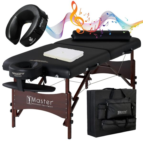 Mesa de Masaje Master Massage Roma II 30x84 Pulgadas Negro con Cojín Facial MusicMaster